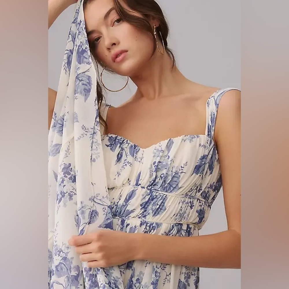 BHLDN REFORMATION Jayde Pale Blue Floral Maxi Dress Size 2 NWT - Picture 9 of 13